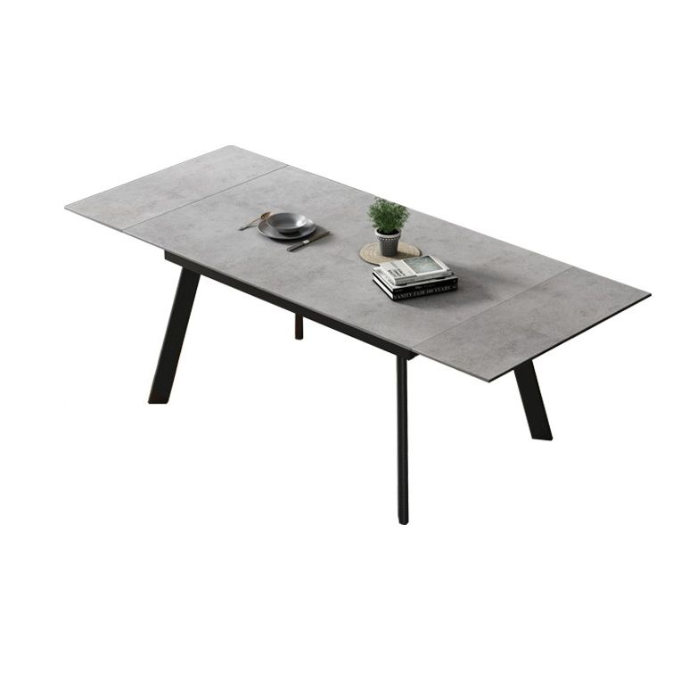 Contemporary Style Sintered Stone Dining Table with Grey Fixed Table and 4 Black Legs Base