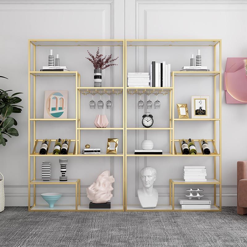 Metal Floor Wine Bottle & Glass Rack Modern Wine Rack Kit with Shelf