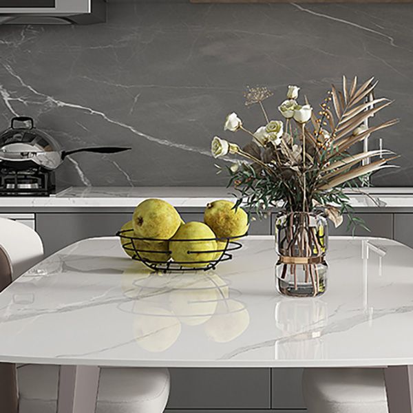 Glam Style Furniture Rectangle Stone Dining Room Table in White