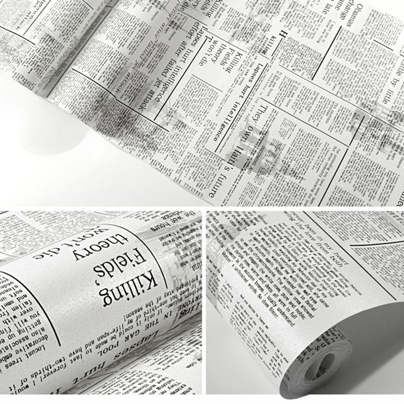 Retro Newspaper Plaster Wallpaper 33 ft. x 20.5 in Non-Pasted Wall Decor with Letters and Tower Non-Woven