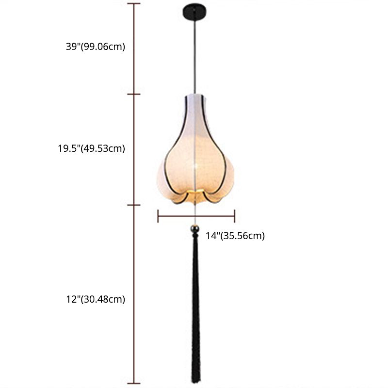 Chinese Lantern Hanging Pendant Light Fabric Restaurant Ceiling Pendant Light in White