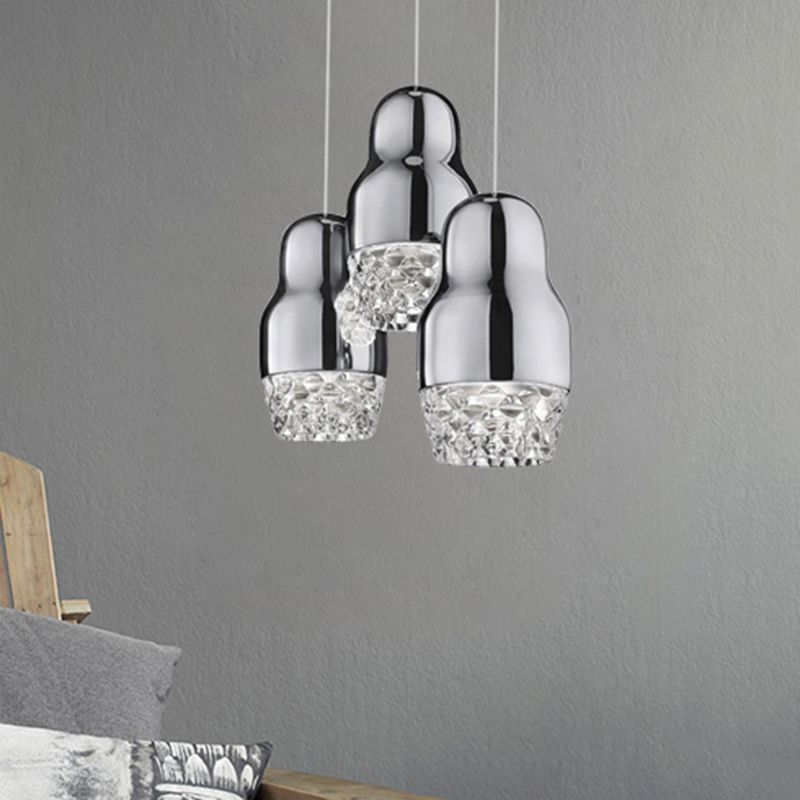 Chrome Fedora Cascade Pendant Light avec de la teinte en verre post moderne 3 têtes suspendues pendantes pour bar