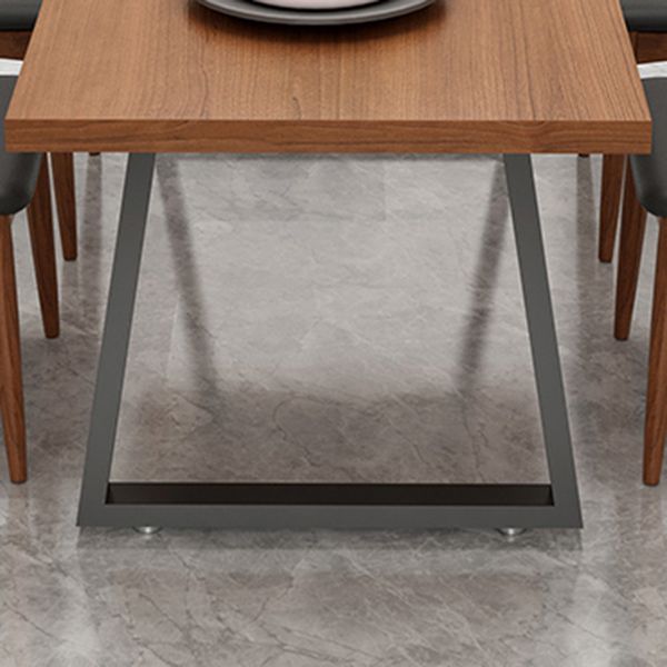 Metal Sled Base Dining Table Modern Solid Wood Top Dining Table in Brown and Black