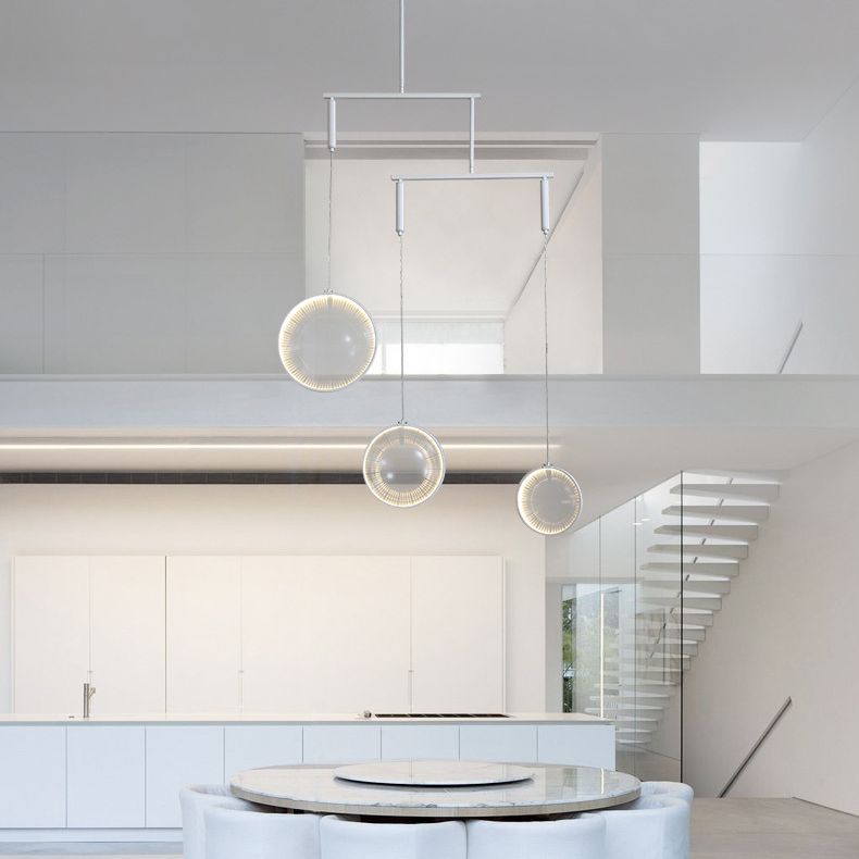 Klares Glaslinsenkronleuchter-Einfachheit 3-Licht weiß hängende Beleuchtung für Treppe