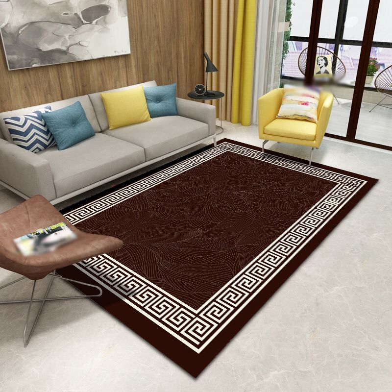 Oriental Solid Carpet Polyester Area Rug Non-Slip Backing Indoor Carpet for Home Decoration