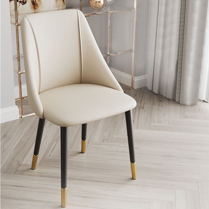 Glam Upholstered Dining Side Chair Faux Leather and Metal Dining Chair
