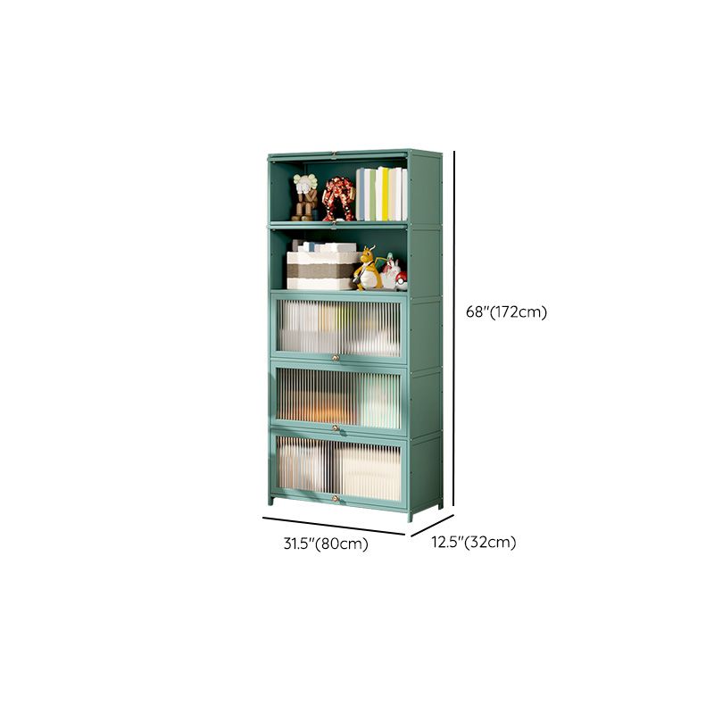 Green Glass Paned Accent Cabinet Modern Bamboo Storage Cabinet
