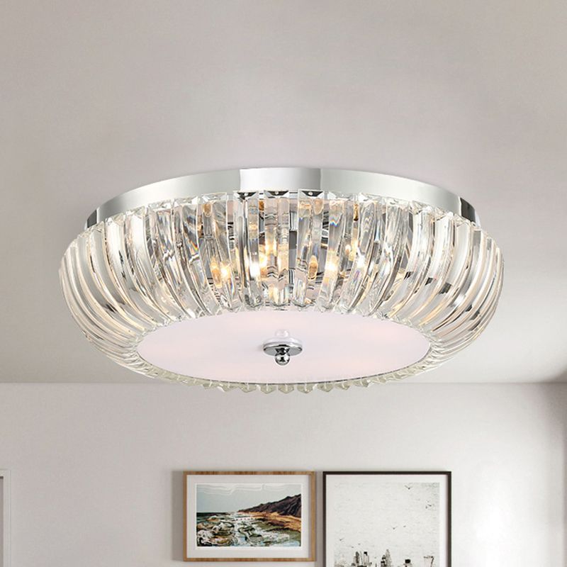 Modern Round Flush Mount Light Clear Crystal Shade 3/4 Lights 16"/19.5" W Chrome Ceiling Flushmount
