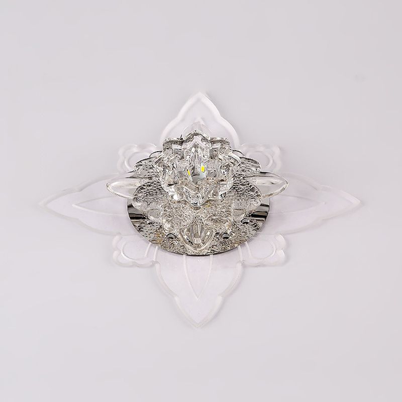 Crystal Flower LED Flush Mount Modern Clear Flushmount Ceiling Light in Warm Light for Hallway