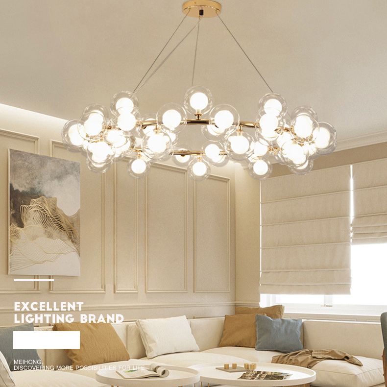 Ultra-modern Globe-Shaped Hanging Chandelier Glass Suspension Lighting with Hanging Cord for Living Room