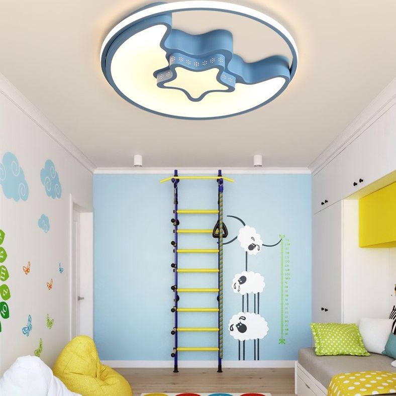 Moon And Star Flush Mount Light Fixtures Kids Acrylic Ceiling Mount Light Fixture for Children Bedroom