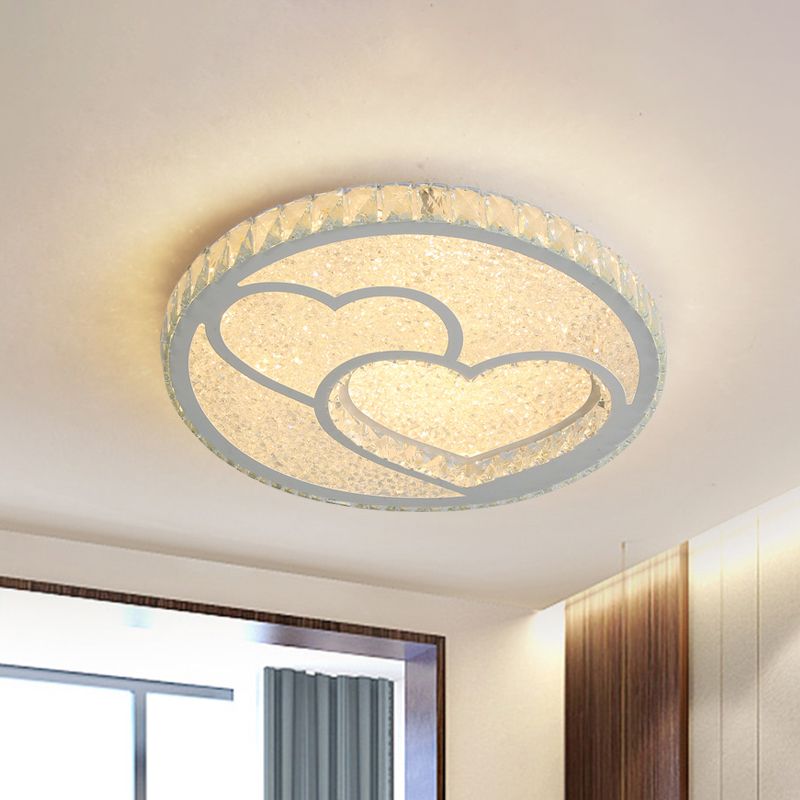 LED Bedroom Ceiling Flush Mount Simplicity Stainless-Steel Flush Lamp with Loving Heart Crystal Shade in Warm/White Light