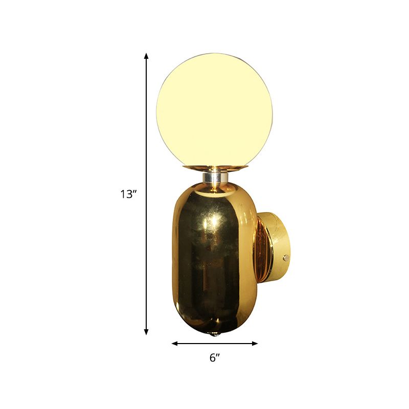Globe Sconce Light Modernism White Glass 6"/8" Wide 1 Bulb Gold Wall Mounted Lighting