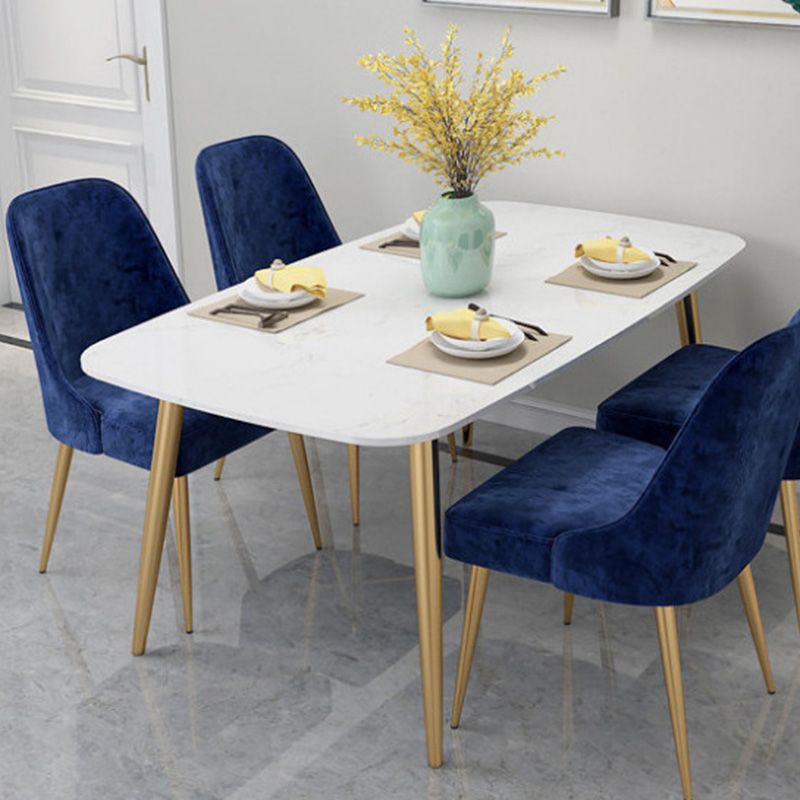 Rectangle Golden Base Dining Table Glam Faux Marble Table for Dining Room
