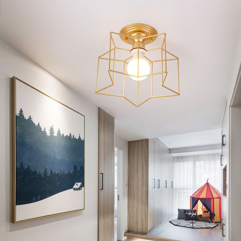 Geometric Pendant Light Industrial 1 Light Metal Flush Mount Light Fixture in Black