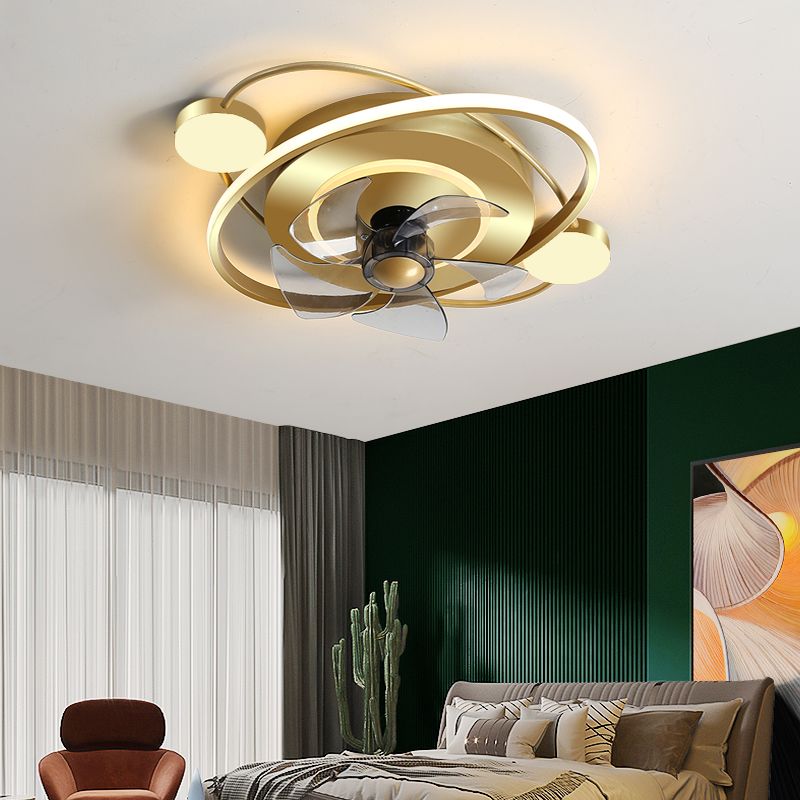 Gold Circular LED Semi Flush Mount Einfachheit Acryl Fernbedienungs Deckenlüfter Beleuchtung