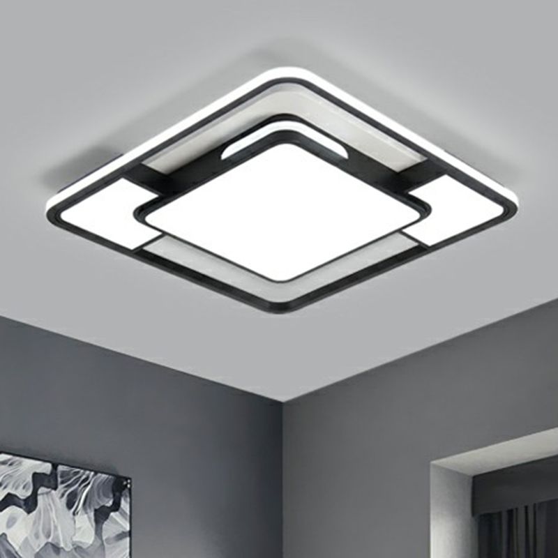 Lámpara empotrada de techo cuadrada, montaje empotrado LED blanco y negro acrílico moderno para dormitorio