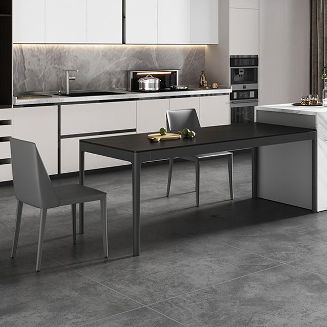 Moderna mesa de comedor negro rectángulo de piedra sinterizada con 4 patas para la cocina