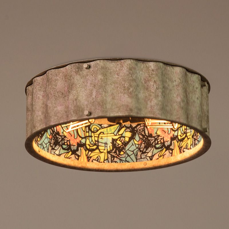 2 lumières couloir encastré lampe Vintage rustique encastré luminaire avec tambour en métal abat - jour