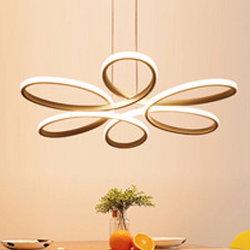 Flower Metal Hanging Light Fixture Minimalist Style LED White Chandelier Light Fixture