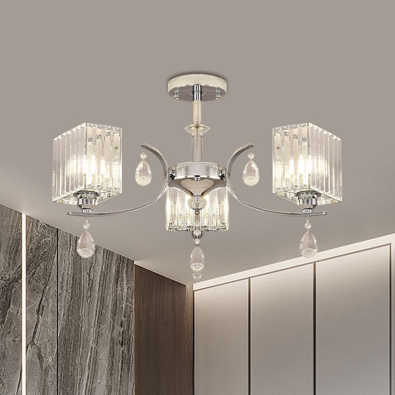 Chrome Plafond de 3/6 Chandelier Crystal Crystal Cuboïde Semi Flush Light