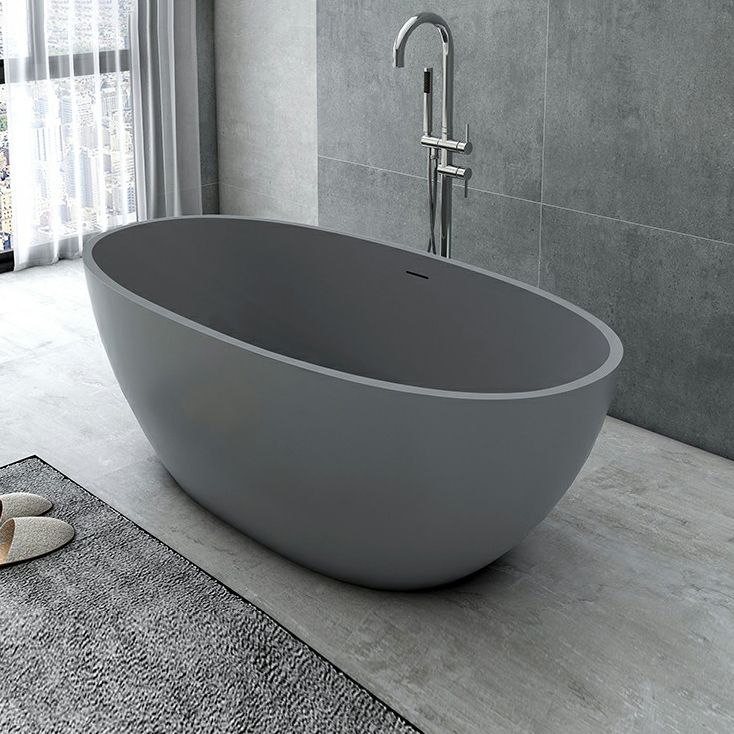 Modern Soaking Freestanding Bath Tub Stone Oval Bathtub with Overflow Trim