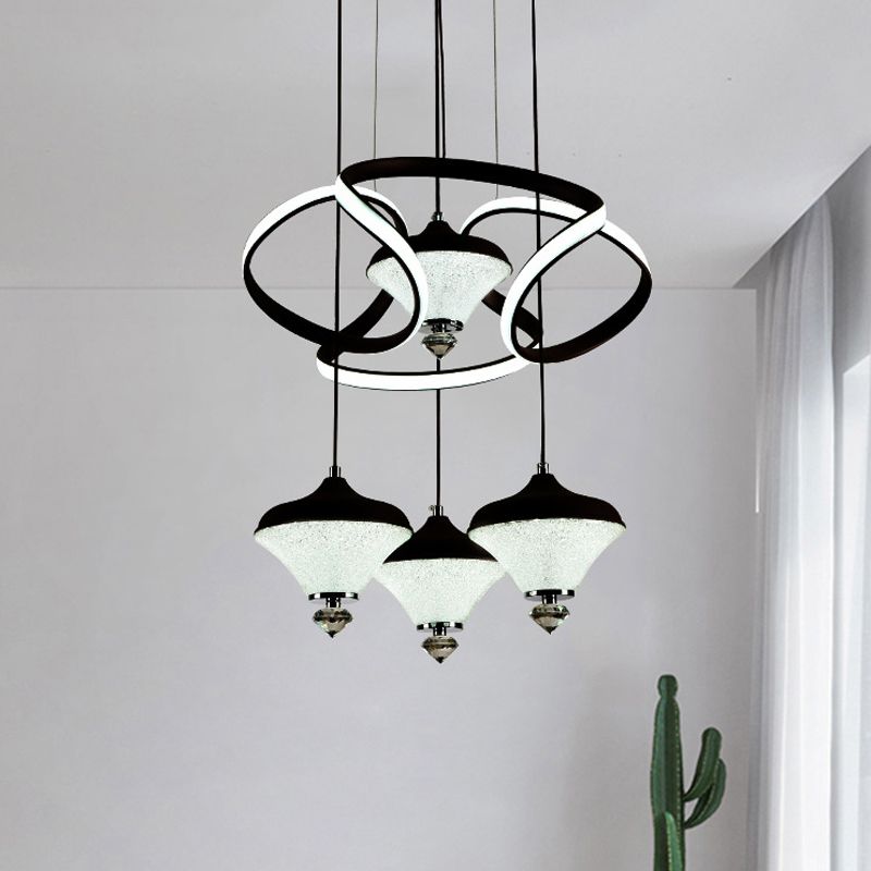 Gyroscope LED Multi Light Pendant Modernist Acrylic 4 Lights Black Wave Hanging Ceiling Lamp