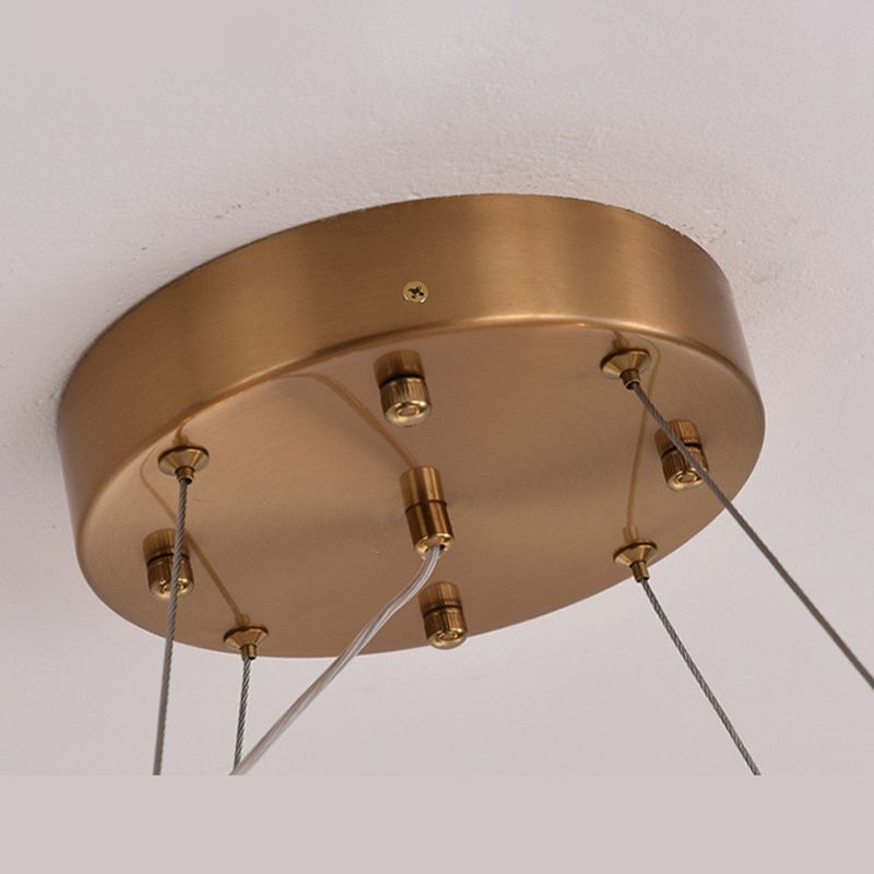 Modern Luxury LED Pendant Light Wrought Iron Circular Hanging Lamp with Crystal Shade