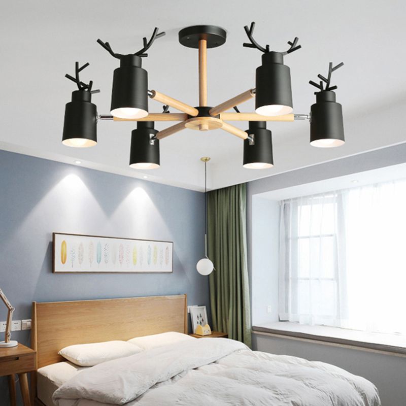 Fissature di illuminazione a sospensione in metallo Nordic Macron Antler Metal With Wood Room
