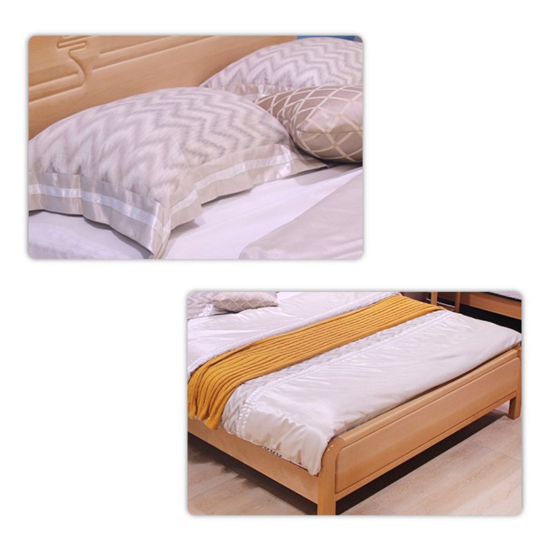 Rectangular Natural Standard Bed Mid-Century Modern Beech Panel Bed