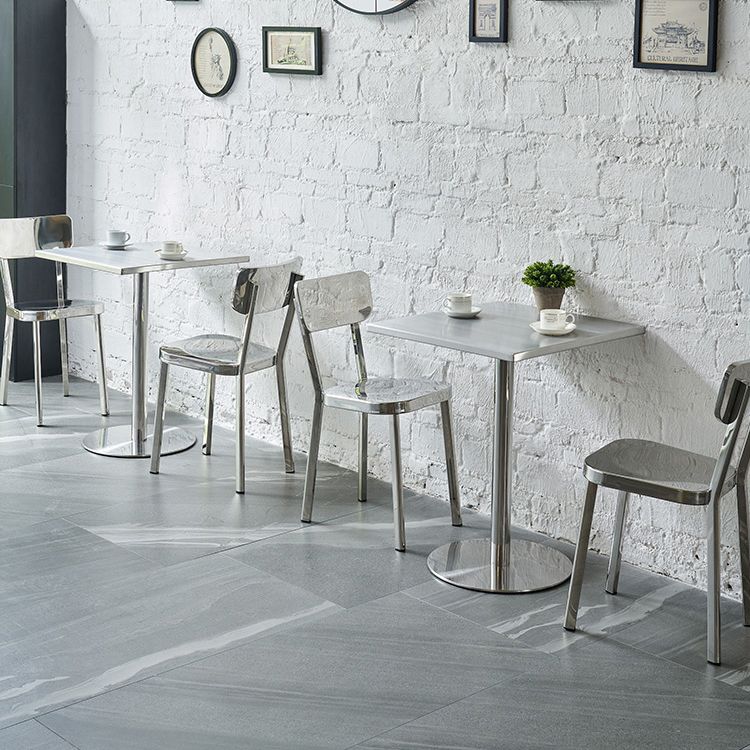 Industrial Square Dining Table Stainless Steel Table with Pedestal Base