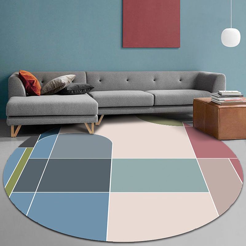 Modern Round Area Rug Contrast Panel Carpet Polyester Living Room Area Rug with Non-Slip Backing