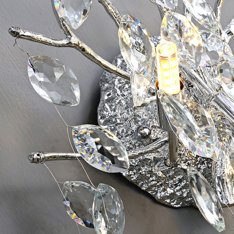 Unique Shape Crystal Wall Lighting Modern Style 3 Lights Wall Mounted Light in Silver