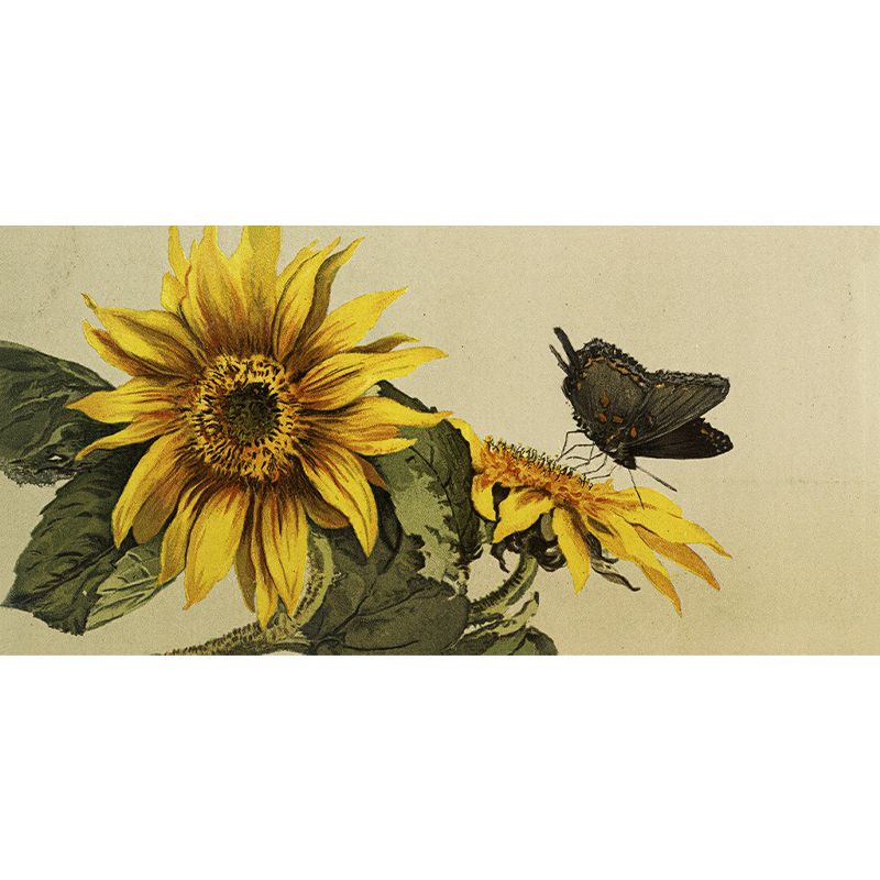 Large Sunflower and Butterfly Mural Contemporary Florentine Scene Wall Decor in Brown