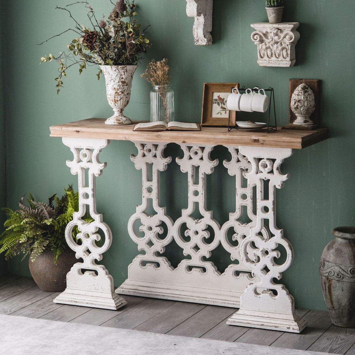 French Country Wood Console Table Rectangle End Table for Hall