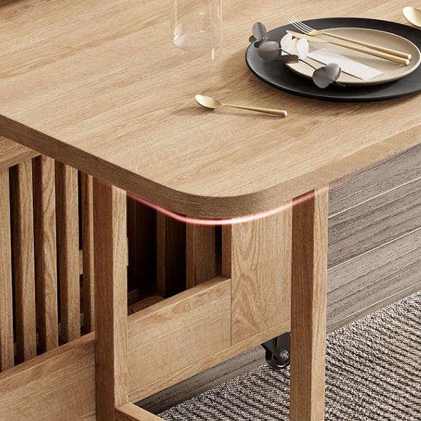 Rectangle Mid-Century Modern Dining Table Drop-Leaf Table with Rubberwood Solid Wood Base