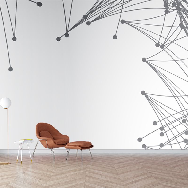 Line Art Border Wallpaper Mural Contemporary Smooth Wall Decor in Black-White for Home