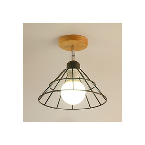 1 cône lumineux / conception Sputnik semi-flush Mount Light Industrial Eleging Black Metal Plafond Lightture avec cage ouverte