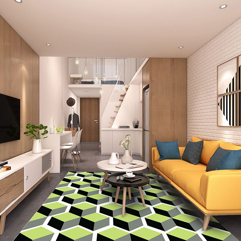 Modern Great Room Rug Multi-Color 3D Geometric Print Rug Carpet Synthetics Non-Slip Pet Friendly Washable Rug