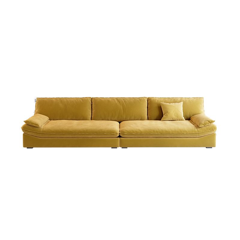 Contemporary Pillow Top Arm Sofa Sewn Pillow Back Sofa in Yellow