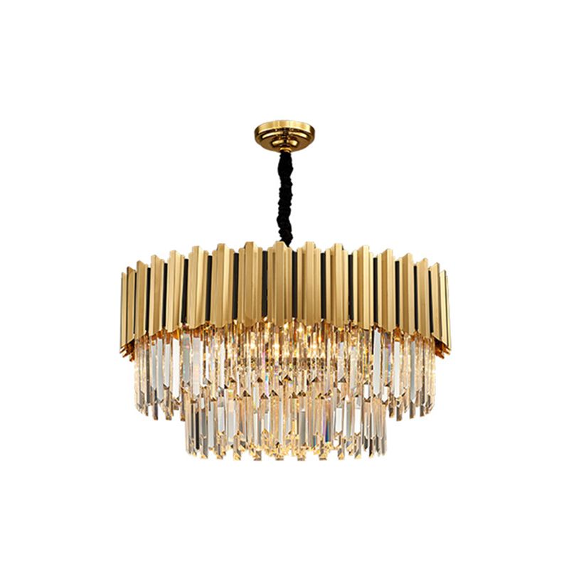 Round Shaped Tri-Prism Crystal Chandelier Pendant Light Post-Modern Gold Hanging Light
