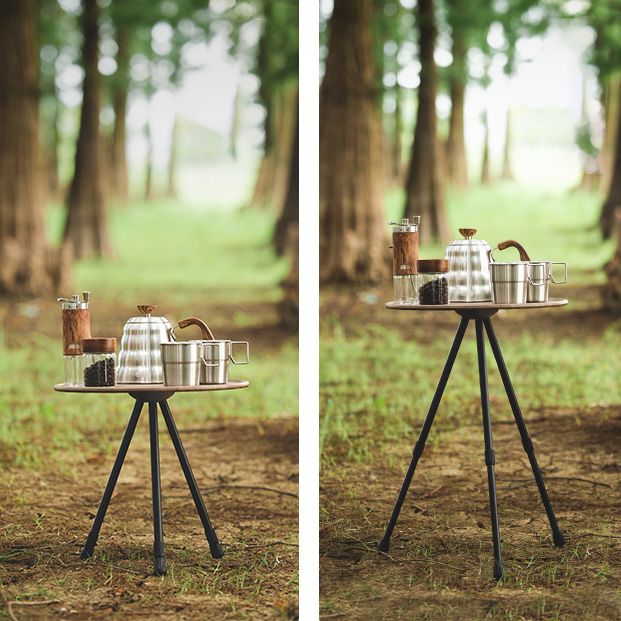 Industrial Metal Folding Side Table Round Lift Wood-Like Dining Table