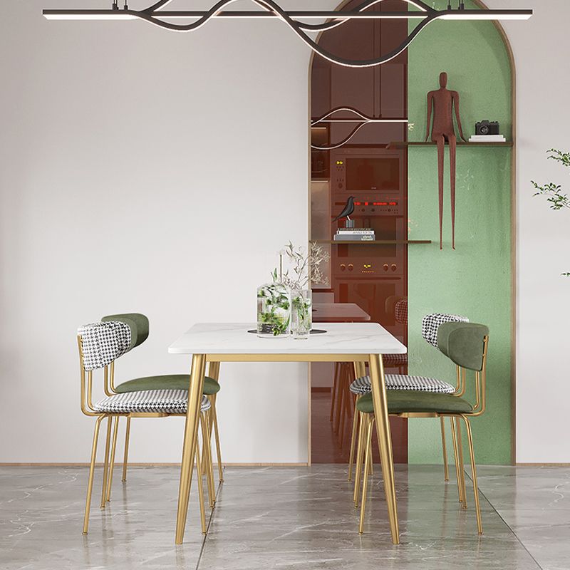 Scandinavian Sintered Stone Dining Table Set with Rectangle Table and Gold Legs Home Dining Set