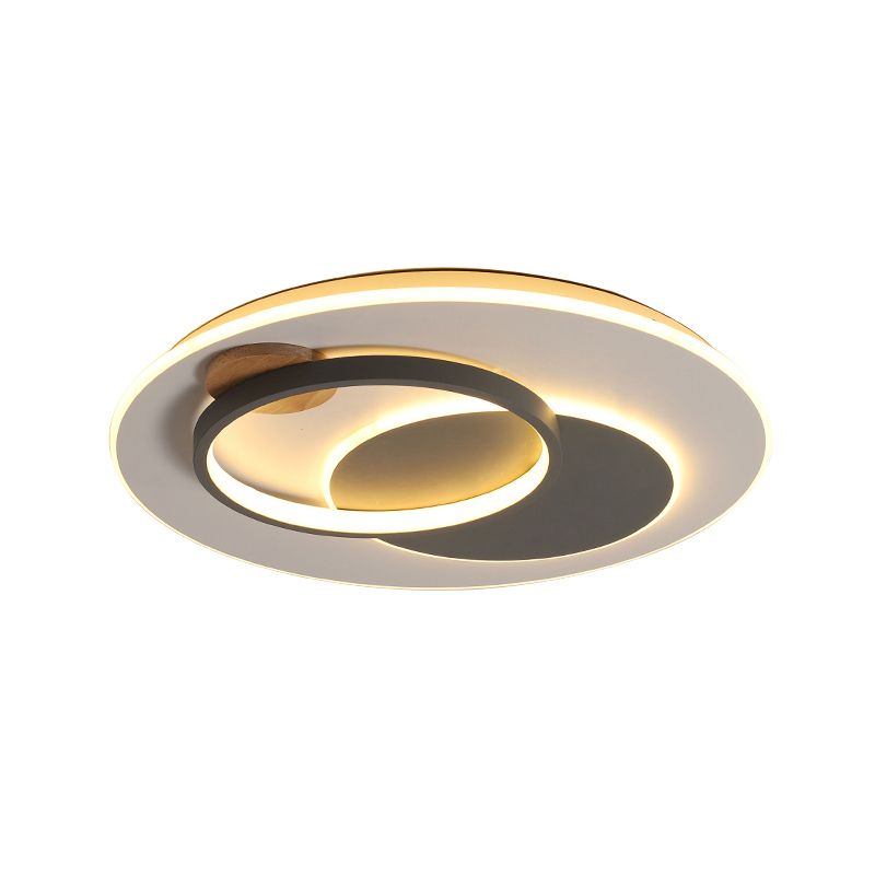 Lámpara de techo con círculo intersectado mínimo, iluminación LED empotrada de 16,5 "/ 20,5" de ancho para dormitorio de hierro, en negro/gris, luz blanca/cálida