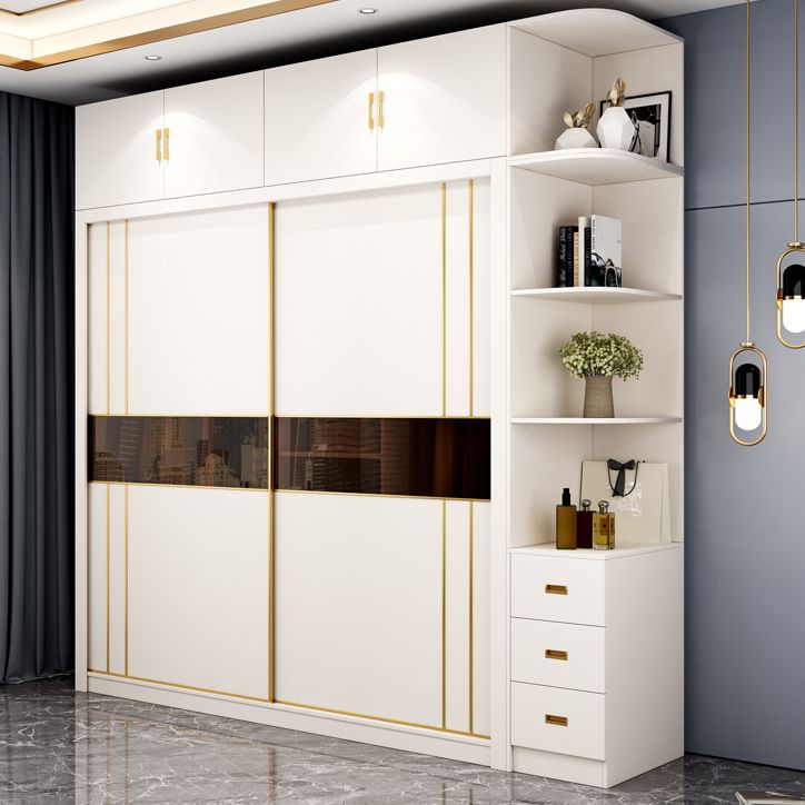 Contemporary Wooden Wardrobe White Wardrobe Closet with Sliding Door
