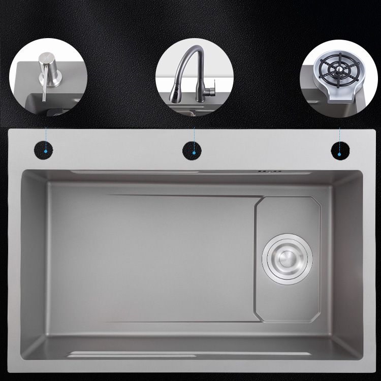 Grey Kitchen Sink Cutting Board Single Bowl Stainless Steel Top-Mount Kitchen Sink