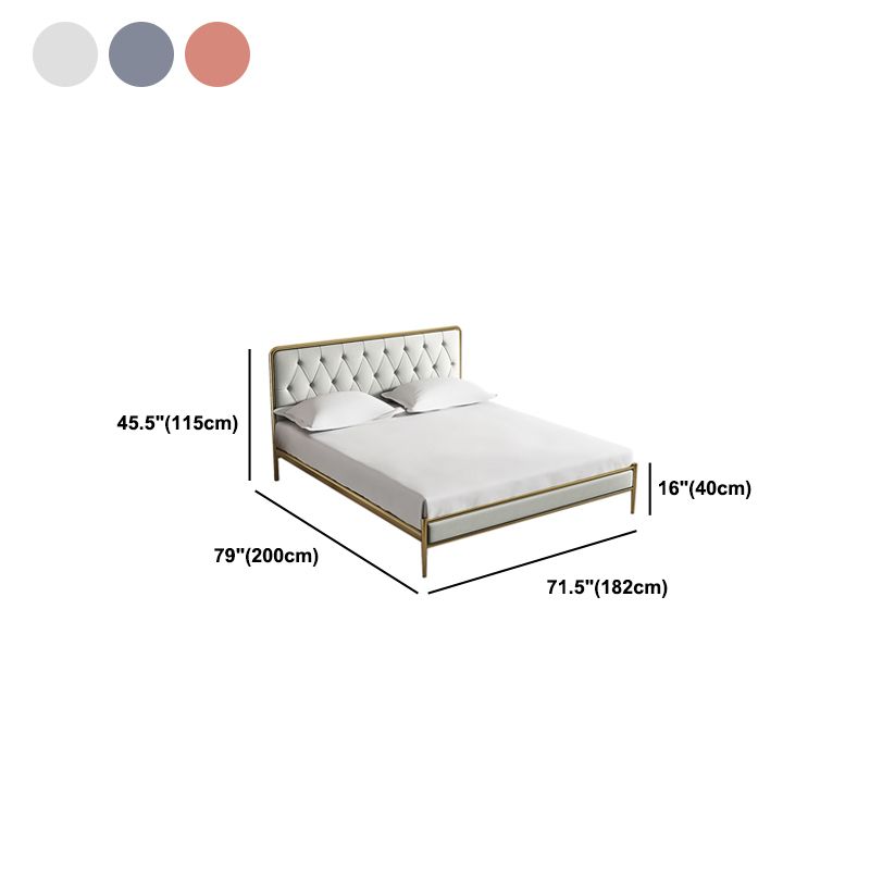 Tufted Upholstered Bed with Headboard Faux Leather Bed with Metal Legs