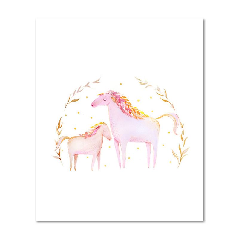 Romantic Horses Canvas Wall Art for Baby Room Animal Paintings for Home Decor in Pink