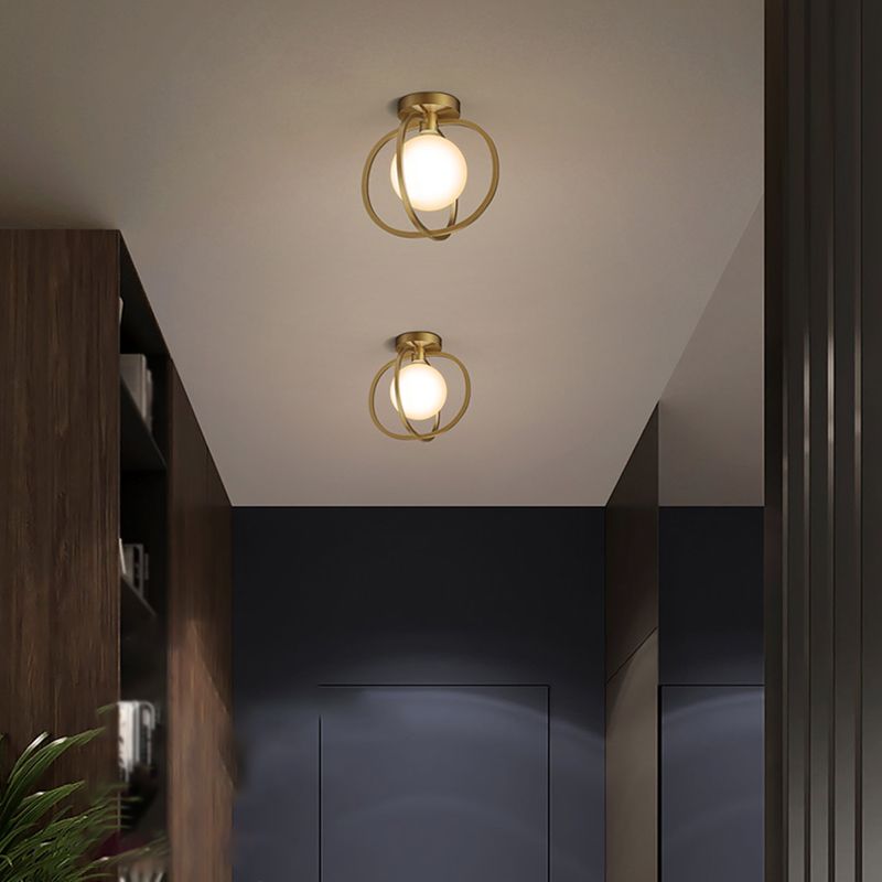 Metal Round Shade Flush Ceiling Light Industrial 1 Light Ceiling Light Fixture in Gold