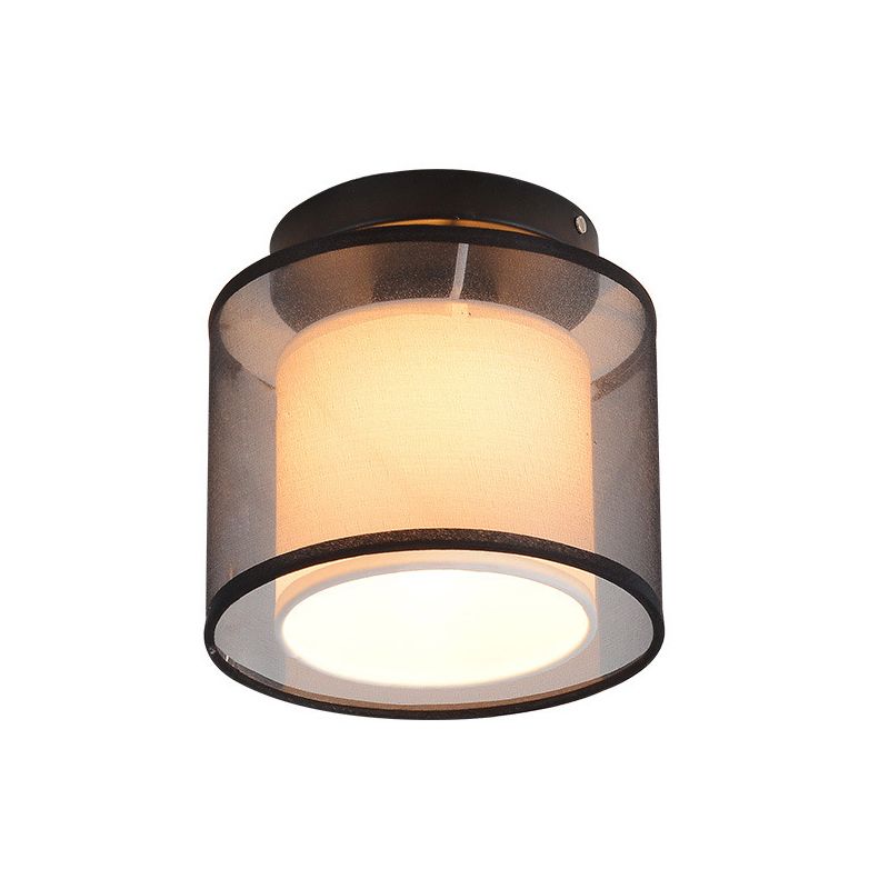 Zwart plafondlamp met 1 lamp, industriële stof, dubbellaagse cilinderinbouwverlichting